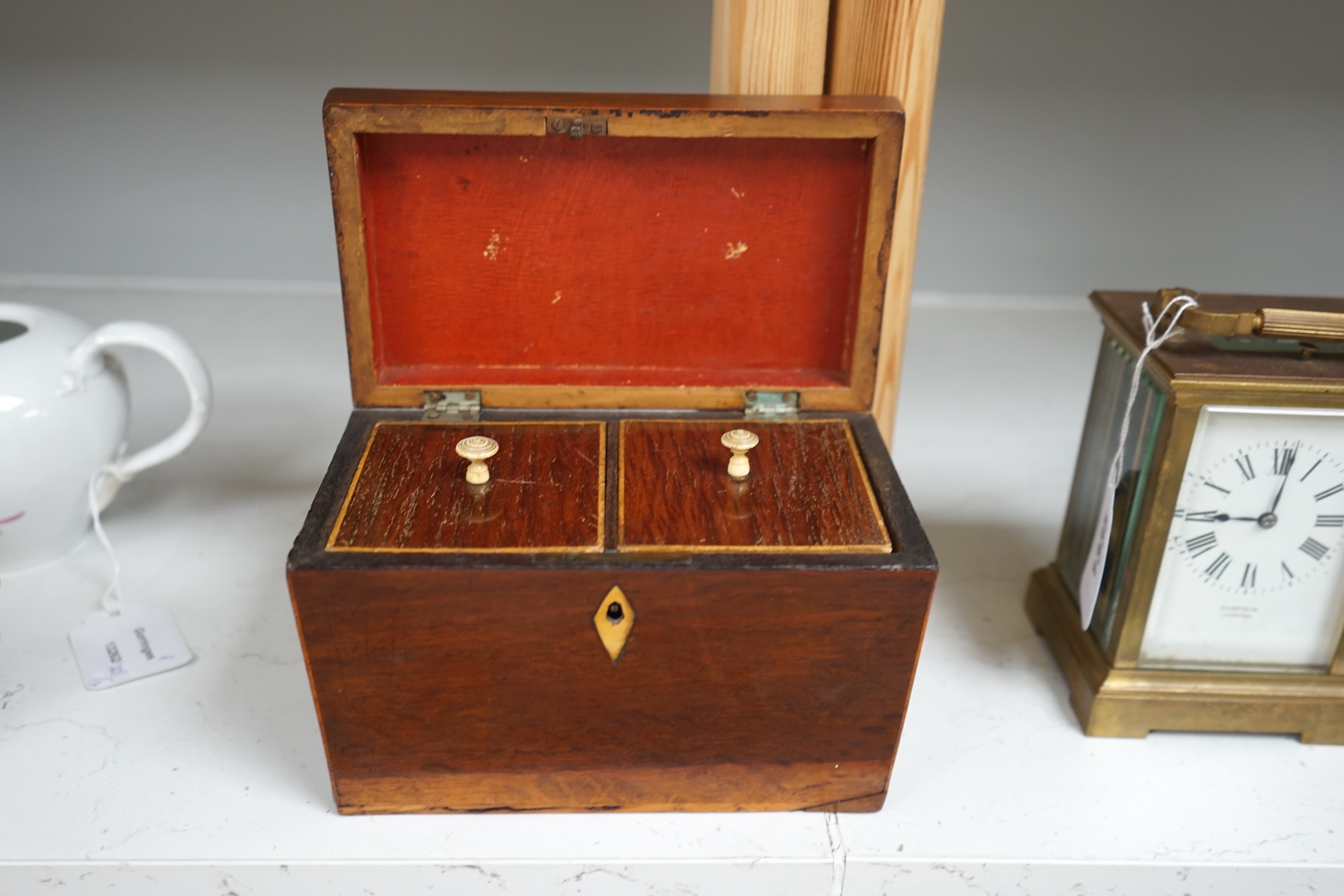 A Regency partridge wood tea caddy, 13cm high. Condition - fair.